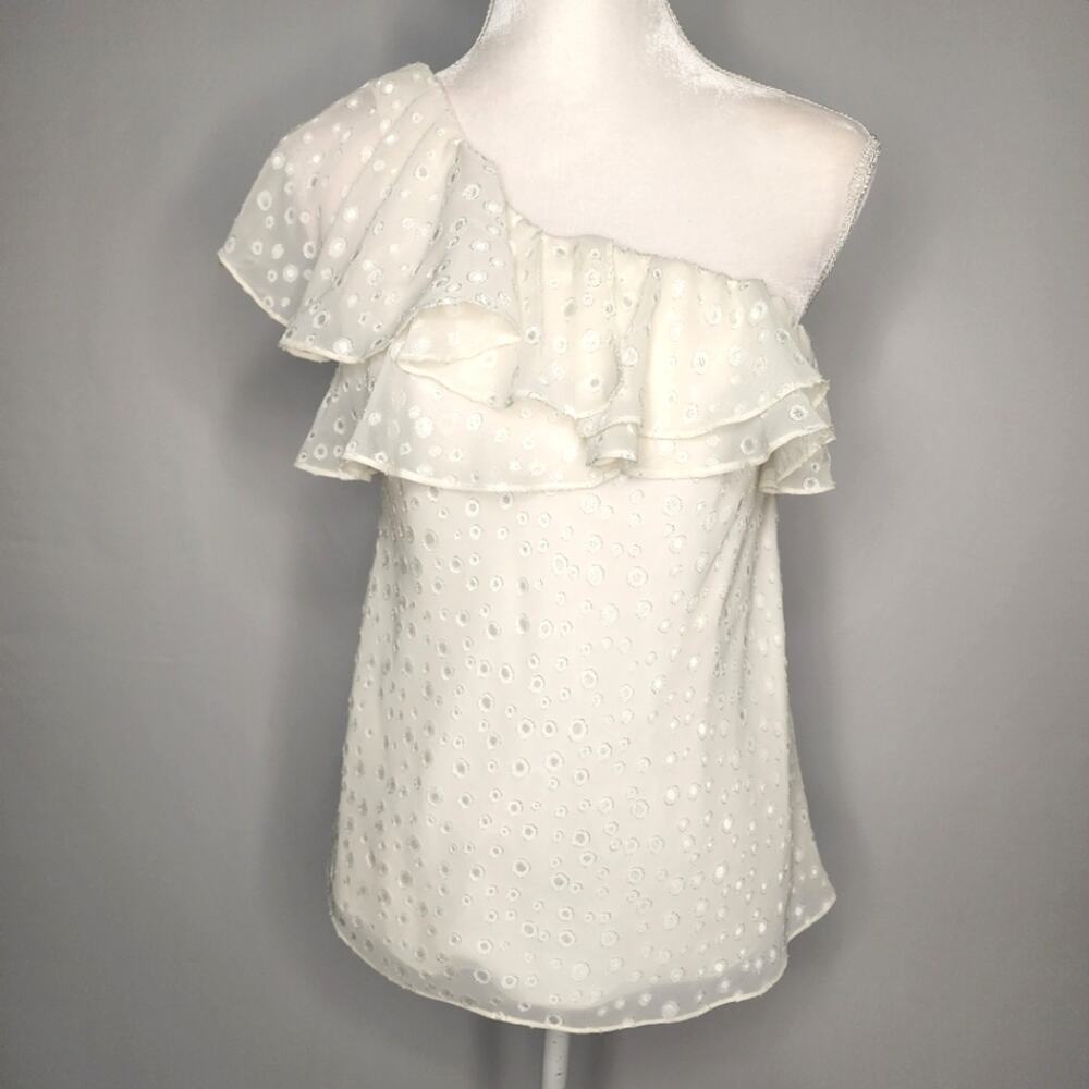 🌻3 for $18 The Limited Cream Polka Dot One Shoulder Ruffle Top
